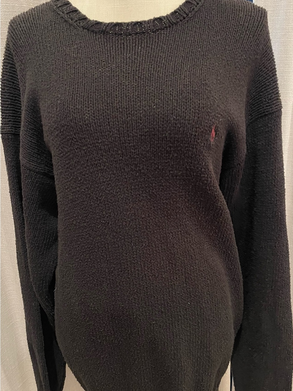 Vintage Ralph Lauren Black Crewneck Sweater with Red Pony 90’s Classic